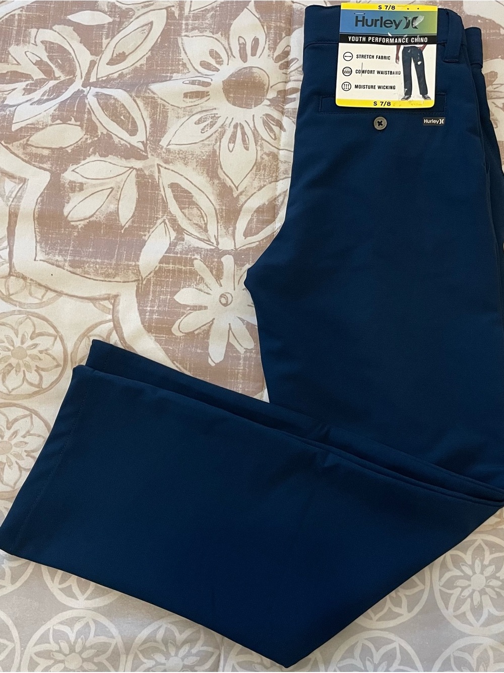 NWT Hurley Youth Performance Chino Pants Navy Blue Size S 7/8